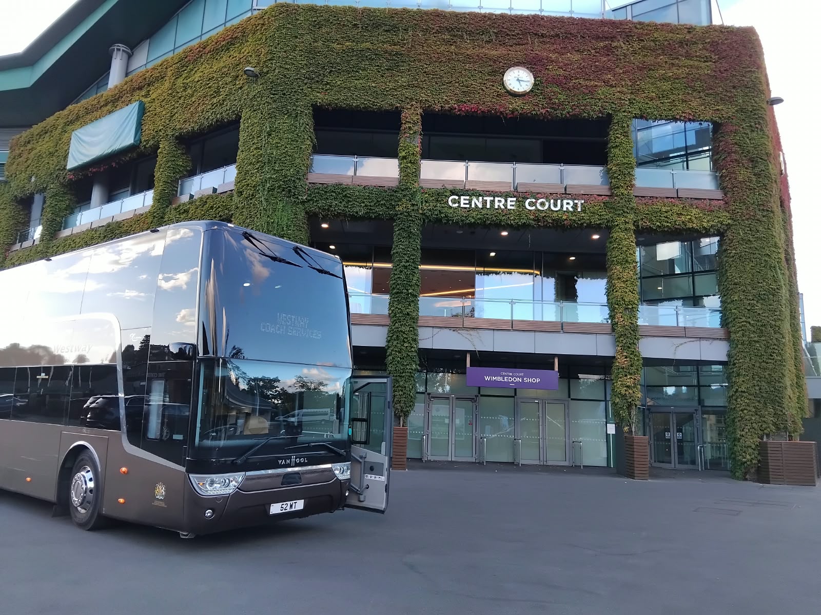 Westway double-decker coach outside Centre Court at Wimbledon